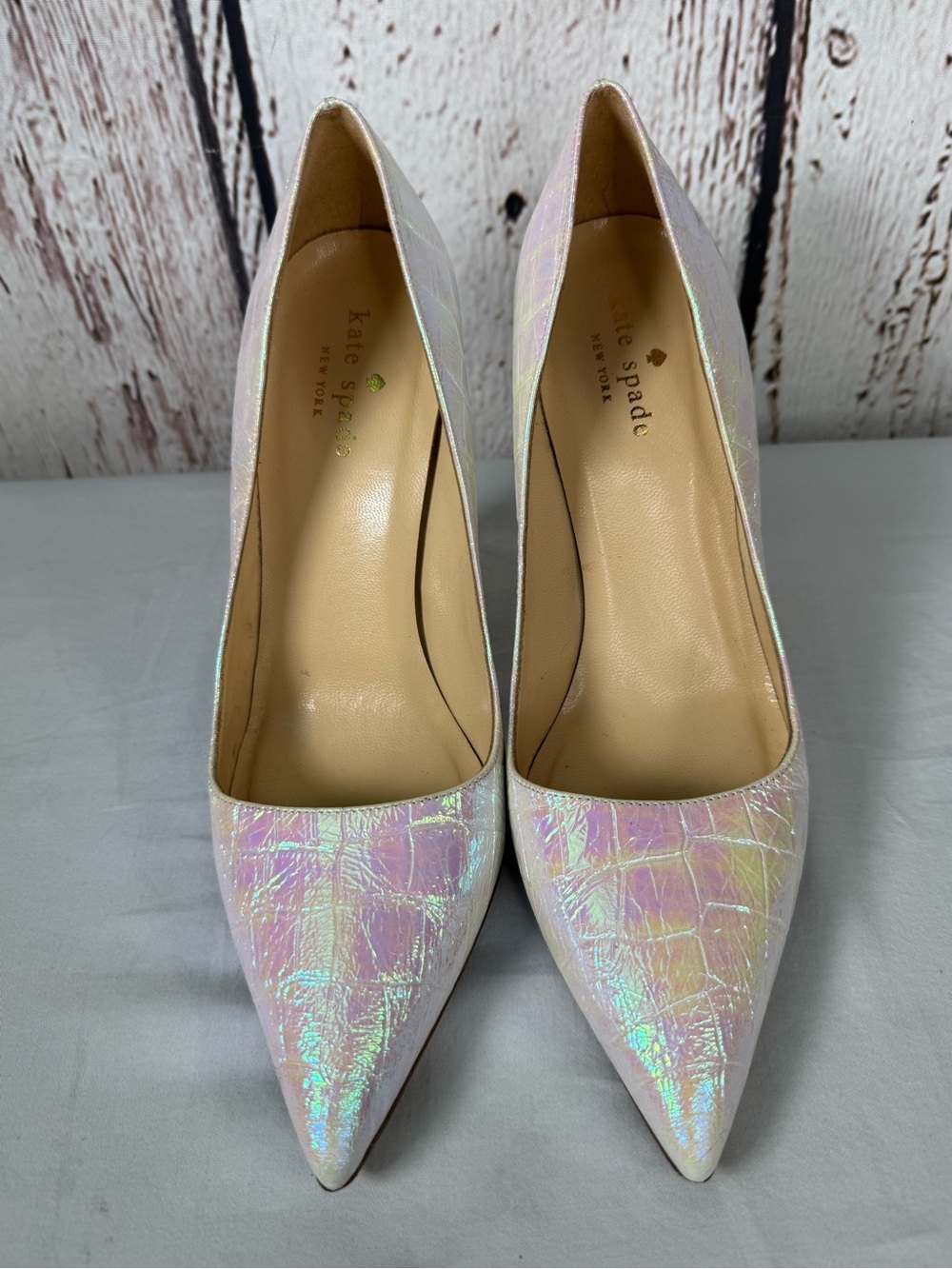 Kate Spade Iridescent Snake Skin Embossed Leather Pumps Heels Size 7 - Picture 2 of 13